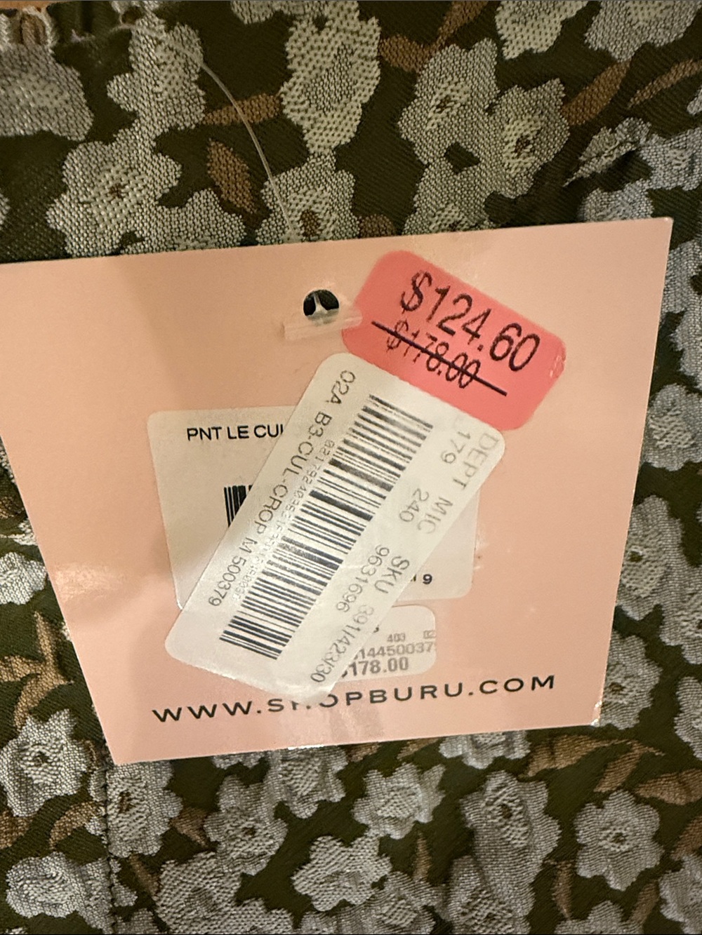 #316. BURU Olive Green Floral Capris - Picture 3 of 4